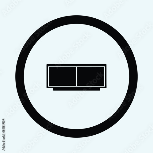 Vector modern low profile cabinet furniture drawer unit icon silhouette Illustration