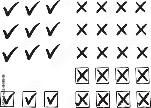  Checkmarks and X symbols for approval rejection and selection purposes