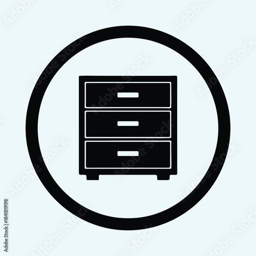 Vector Simple three drawer nightstand cabinet furniture storage unit glyph silhouette Illustration
