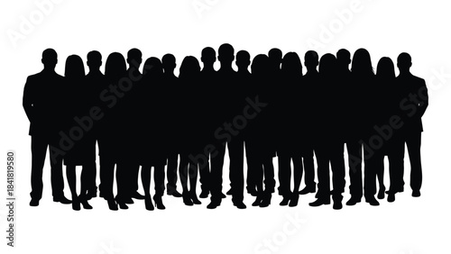 A large group of people standing together in a dark silhouette