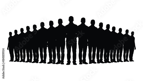 A large group of people standing closely together dark outline silhouette