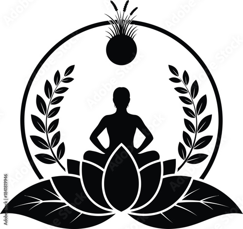 Yoga Lotus Meditation Emblem Vector