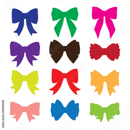 Colorful collection of decorative gift bows arranged in a neat grid pattern
