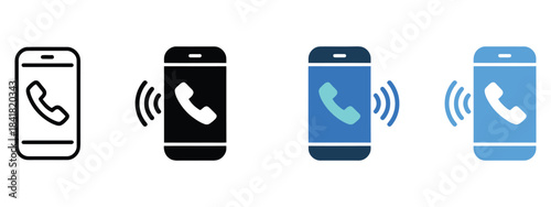 Phone call icon set, multiple style collection, line art icons, solid fill icons, communication symbols, mobile phone, telephone graphics, incoming call, outgoing call, call notifications, contact 