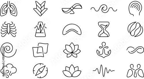 Collection of linear icons representing health, wellness, and abstract concepts Vector