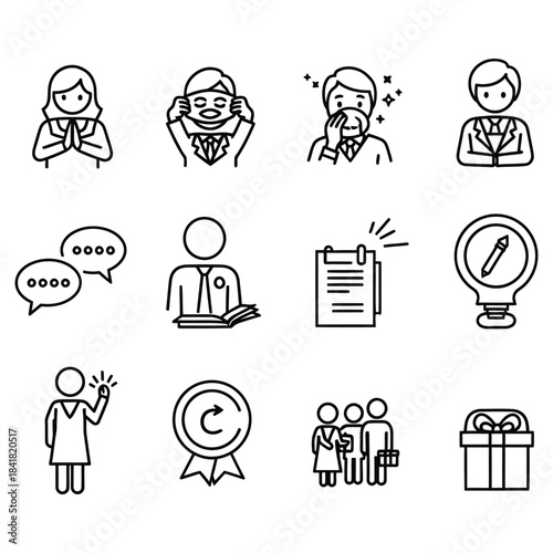 Business communication and success icons set including people ideas and achievements