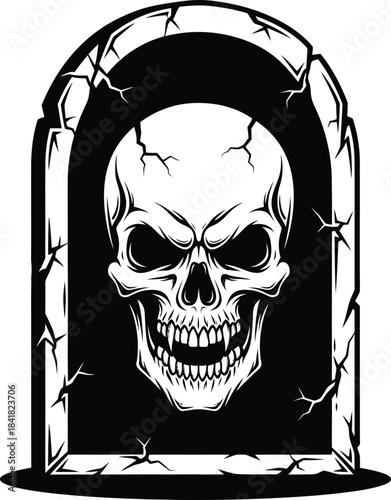 Skull Inside Tombstone Horror Illustration Vector