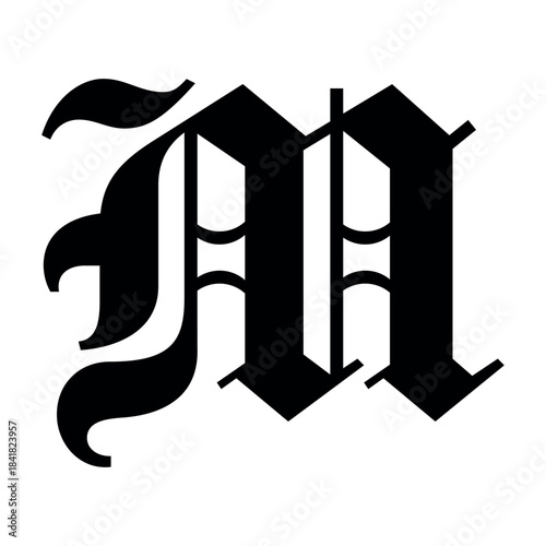 Gothic Letter M Typography Design Bold Blackletter Monogram for Dark Aesthetic and Vintage Branding