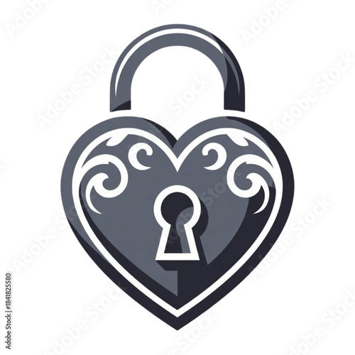 Ornate heart shaped padlock with intricate swirls and keyhole