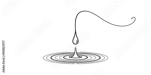 An elegant black and white illustration of a water drop creating ripples on a surface