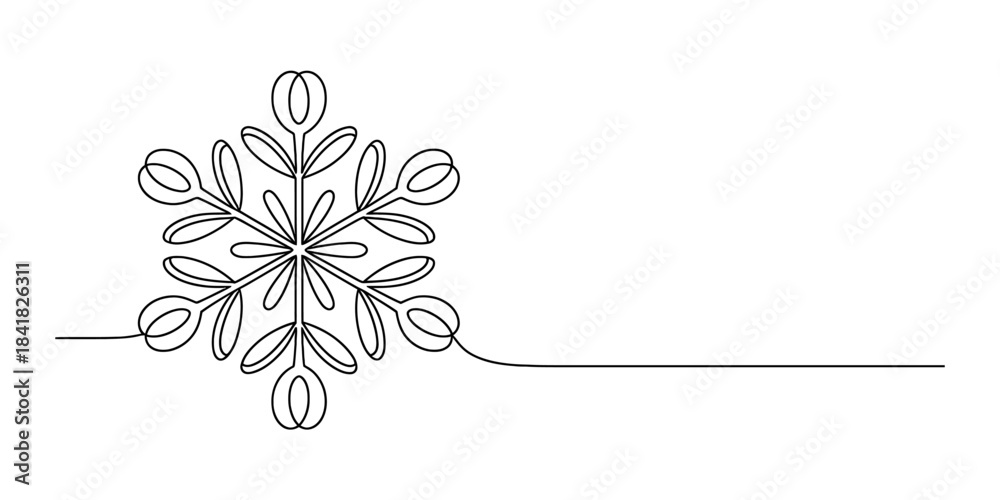 Obraz premium Simple elegant snowflake drawn in a single continuous line style for winter projects.