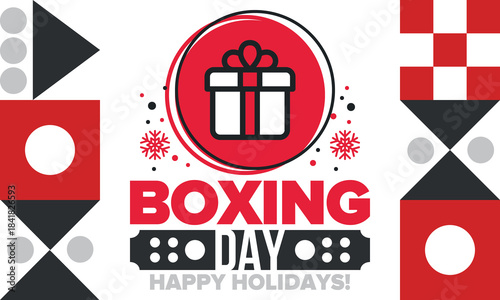 Boxing Day. Day after Christmas Day, when gifts are given! This holiday is associated with shopping and sporting events. Celebrated annually in the Great Britain on December 26th. Vector illustration