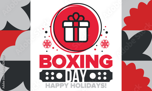 Boxing Day. Day after Christmas Day, when gifts are given! This holiday is associated with shopping and sporting events. Celebrated annually in the Great Britain on December 26th. Vector illustration