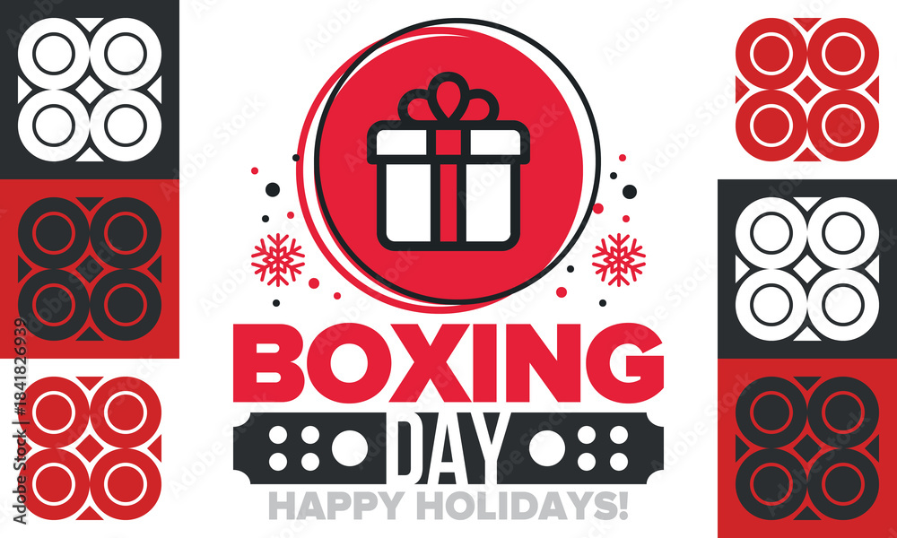 Fototapeta premium Boxing Day. Day after Christmas Day, when gifts are given! This holiday is associated with shopping and sporting events. Celebrated annually in the Great Britain on December 26th. Vector illustration