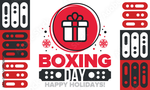 Boxing Day. Day after Christmas Day, when gifts are given! This holiday is associated with shopping and sporting events. Celebrated annually in the Great Britain on December 26th. Vector illustration