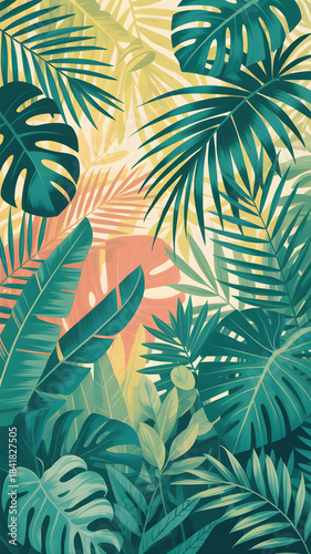 Tropical leaves foliage pattern background creating exotic jungle theme