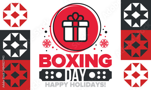 Boxing Day. Day after Christmas Day, when gifts are given! This holiday is associated with shopping and sporting events. Celebrated annually in the Great Britain on December 26th. Vector illustration