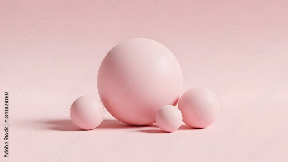 Fototapeta premium Abstract composition featuring varying sizes of pink spheres on a matching monochromatic background