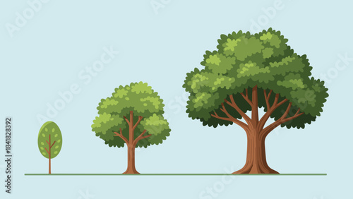 Serene daytime landscape featuring a progression of trees and lush greenery along a simple ground line.