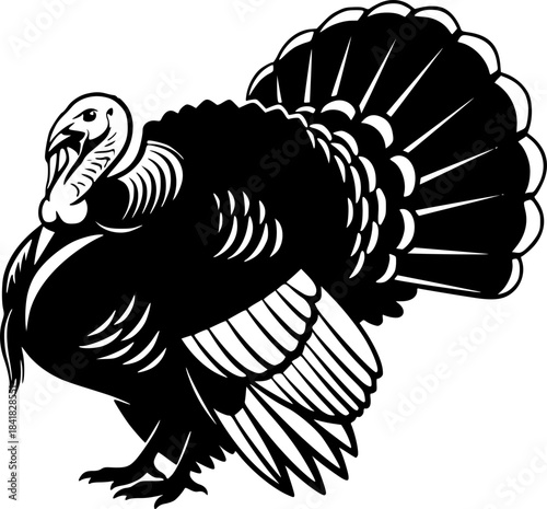 Stylized black and white illustration of a turkey silhouette

