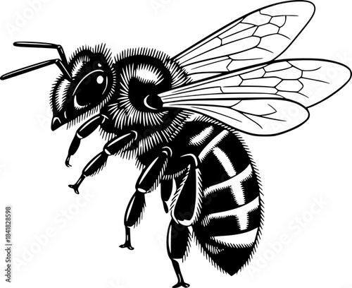 Honeybee | Black and White Vector illustration

