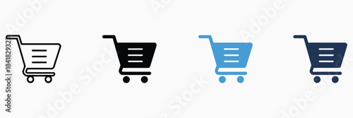 Shopping cart icon set, multiple style collection, vector illustration, line art, solid fill, e-commerce symbols,