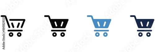 Shopping cart icon set, multiple style collection, vector illustration, line art, solid fill, e-commerce symbols, online shopping,