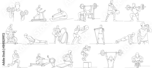 Minimalist Outline Athlete Fitness Training Exercise Sport Line Art Illustration