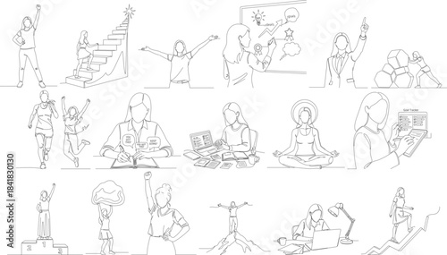 Minimalist Line Art People Gathering and Protesting Silhouette Illustration