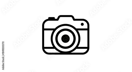 Simple black and white outline art icon of a camera
