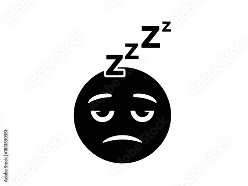 A very tired face emoji icon sleepy emoticon symbol with zzz black and white vector illustration