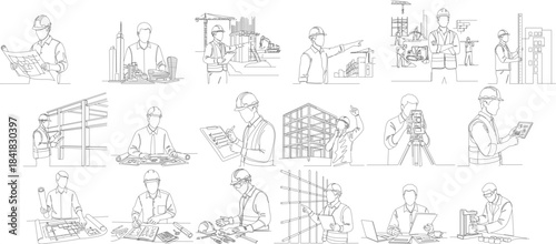 Line Art Diverse Professions and Occupations Group of People Illustration