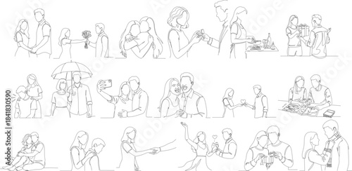 Outline Simple People Doing Activities Illustration Set in Architect Plan Style