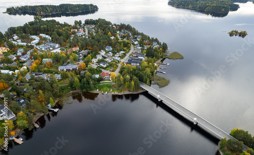 Aerial drone view of rono island . Kallavesi lake Kuopio Finland