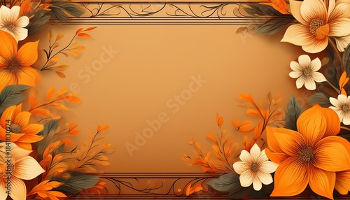 floral orange border design blank frame background use