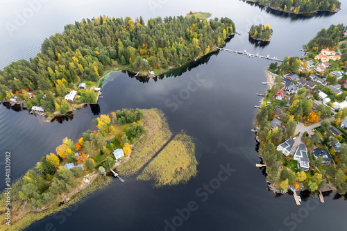 Aerial drone view of rono island . Kallavesi lake Kuopio Finland