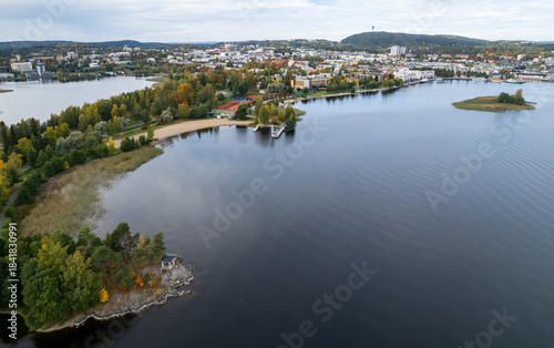Aerial drone view of the city of Kuopio and rono island Eastern finland Northern Savonia