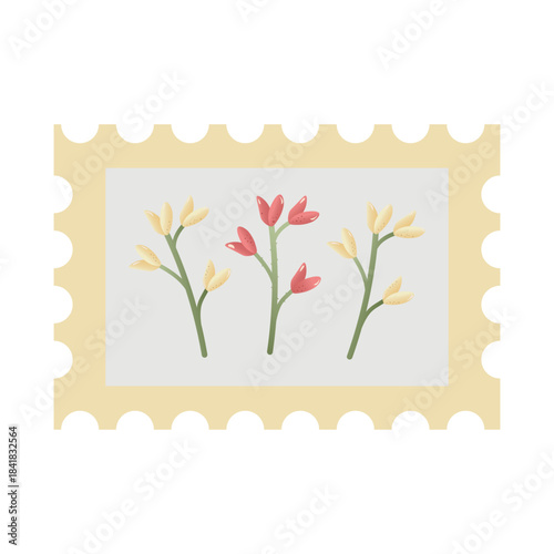 Postage stamp with flowers. Stamp for invitations, stationery, journals, scrapbook, stickers. vector illustration