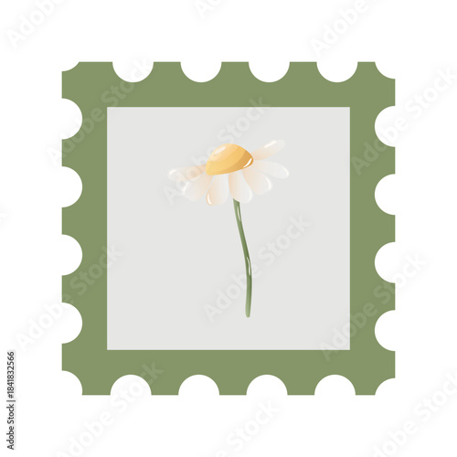 Postage stamp with flowers. Stamp for invitations, stationery, journals, scrapbook stickers. vector illustration