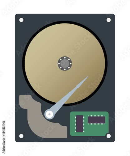 Hard disk (HDD). Internal computer components. PC equipment. Vector illustration