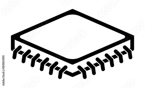 The central processor. Electronic chip. Computer chip, microprocessor pictogram. Computer parts. Flat design style. EPS 10. Vector illustration