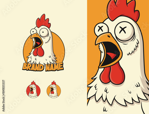 surprised chicken logo or mascot design illustration