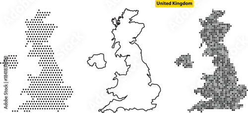 United kingdom map in various styles on