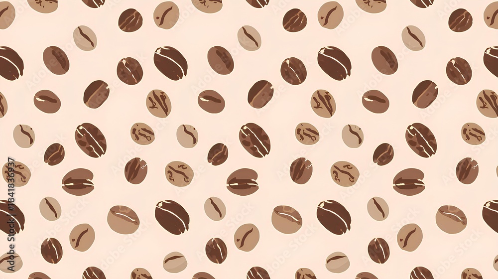 Obraz premium 背景素材 コーヒー豆のシームレスパターン Background Seamless pattern Coffee beans Illustration (Generative AI)