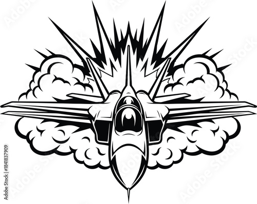 Powerful fighter jet with explosive burst illustration