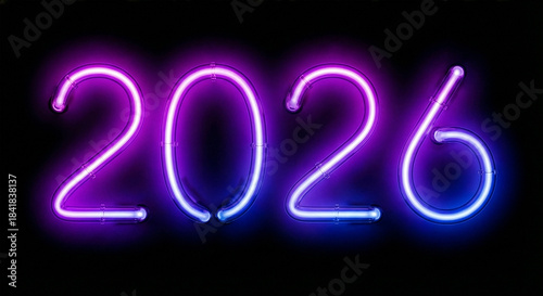 Glowing neon tube text reading 2026