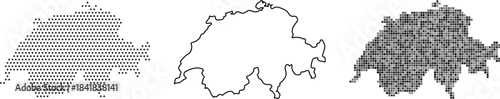 Three different styles of switzerland map illustrations