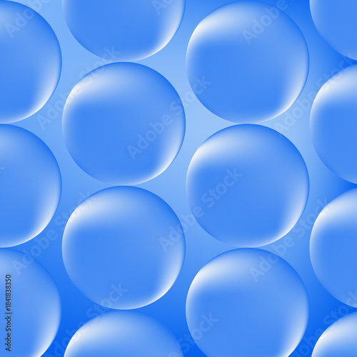 Abstract blue background design with water bubbles, light spheres, and a seamless transparent vector pattern