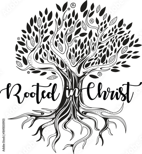 Rooted in Christ: Faith Tree Bible Verse Vector Design