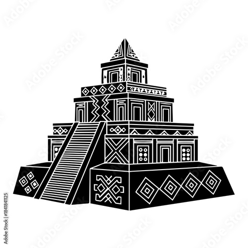Architectural Marvel: A stylized architectural illustration of an ancient temple, featuring intricate geometric designs, stands as a testament to historical civilization.